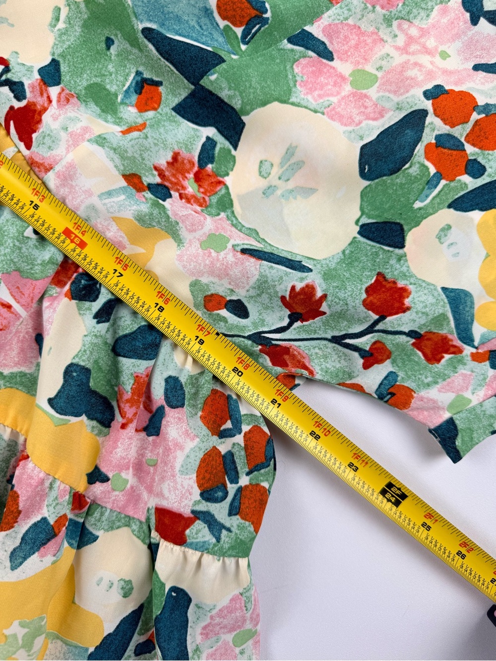 Entro Floral Tiered Babydoll Dress SZ L Watercolor Print V Neck Boho Cottagecore - Picture 10 of 10